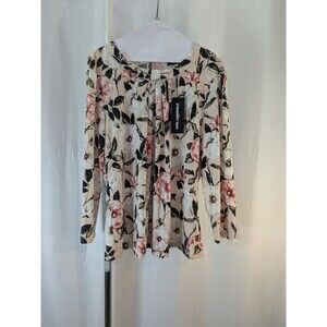NWT Women's Karl Lagerfeld Paris Blush Floral Long Sleeve Blouse Bow Sz L (I01)